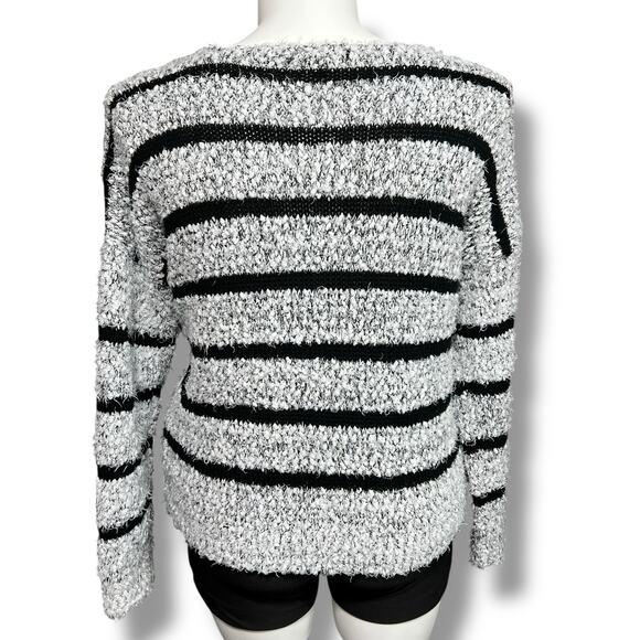 Relativity Womens Chunky Knit Sweater Pullover Crop Top Black White Stripes XL - Picture 3 of 8